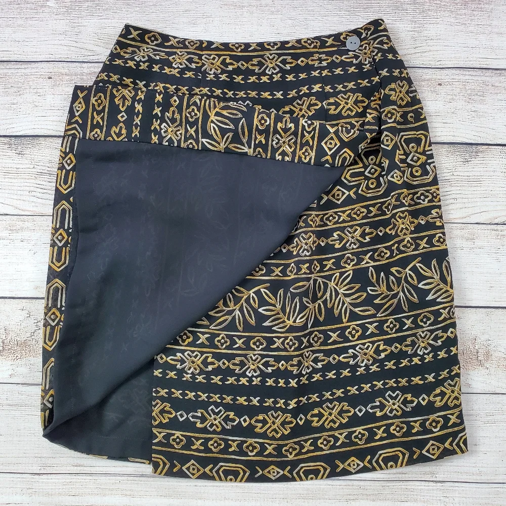Charter Club wrap skirt 2 petite black and gold
